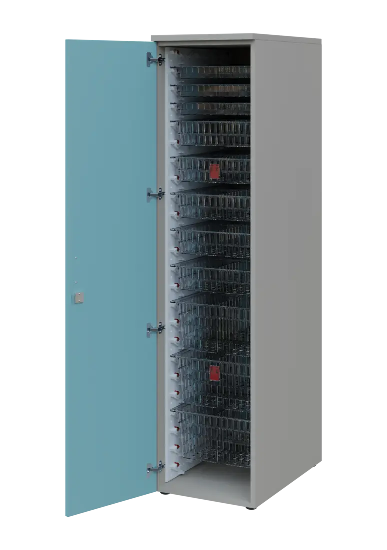 EUROMEDICA D - 46 TRANSPARENT skříň léková boxová, 1-dveřová, levá, 1950x460x735, korpus šedý, dvířk
